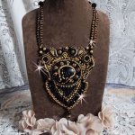 Cleopatra necklace embroidered with black onyx, pearls and seed beads 